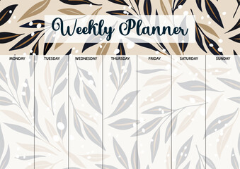 Weekly planner page for printing. A4 size. Planner page with florals.