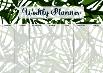 Weekly planner page for printing. A4 size. Planner page with florals.