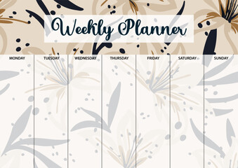 Weekly planner page for printing. A4 size. Planner page with florals.