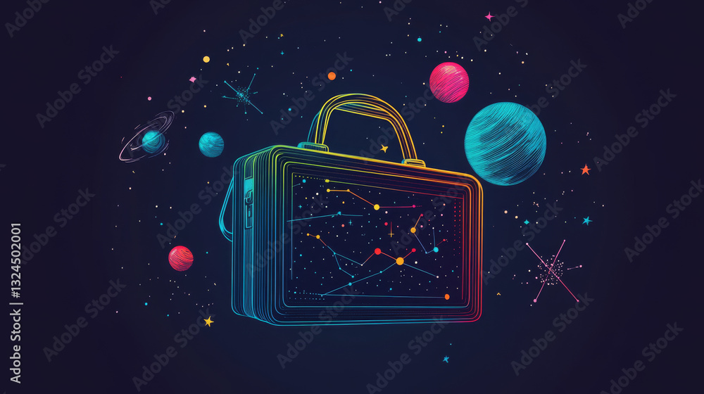 Aufkleber abstract image of a briefcase in the form of a starry sky or space, consisting of points, lines, and