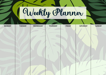 Weekly planner page for printing. A4 size. Planner page with florals.