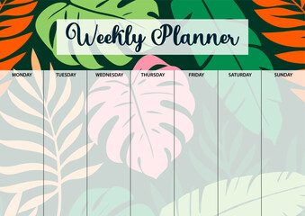 Weekly planner page for printing. A4 size. Planner page with florals.