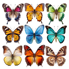 set of butterflies isolated on transparent background