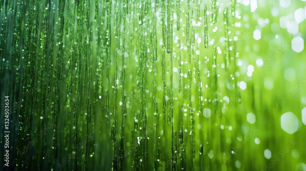 Aufkleber a digital representation of vibrant green rain-like patterns, evoking a matrix or code aesthetic in 