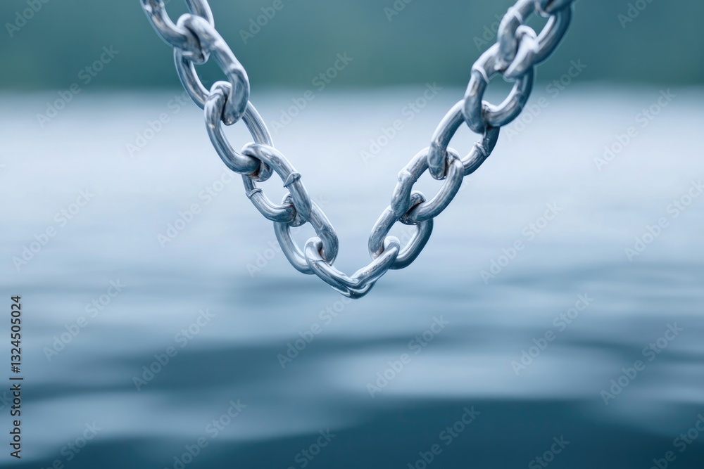 Poster bold close-up of yacht anchor chain displayed with intricate details and surrounded by softly blurre
