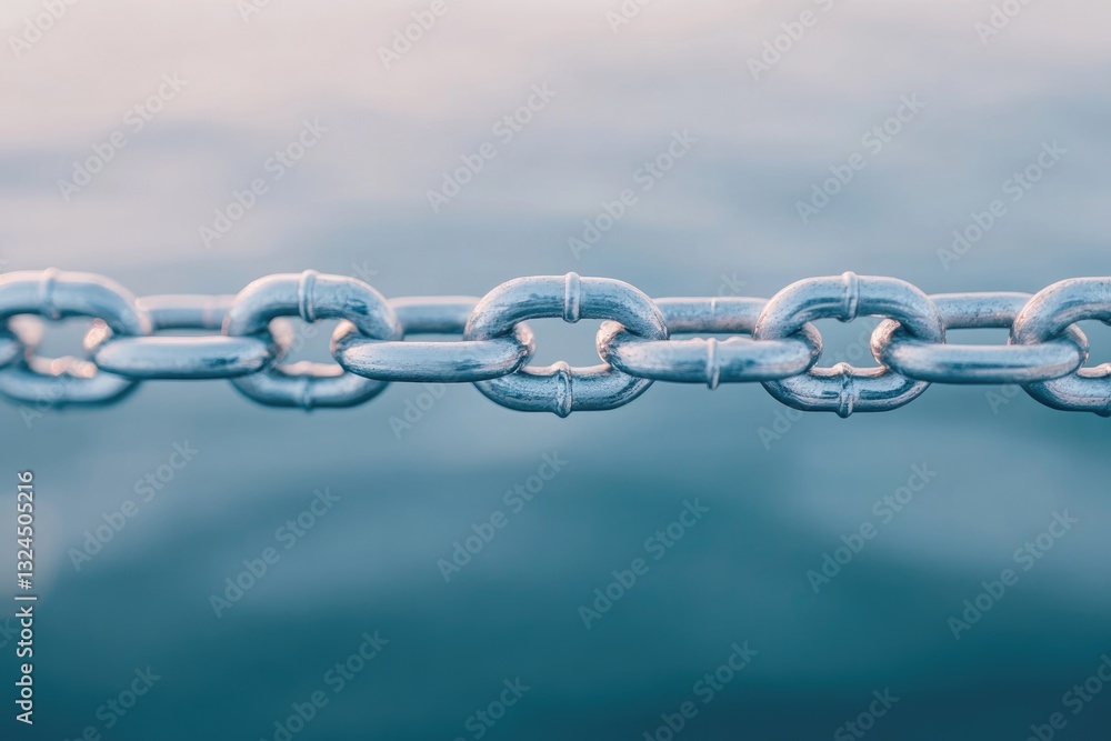 Poster bold close-up of yacht anchor chain displayed with intricate details and surrounded by softly blurre