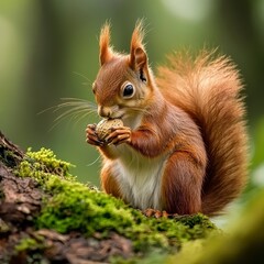 Obraz premium Red Squirrel Eating Nut