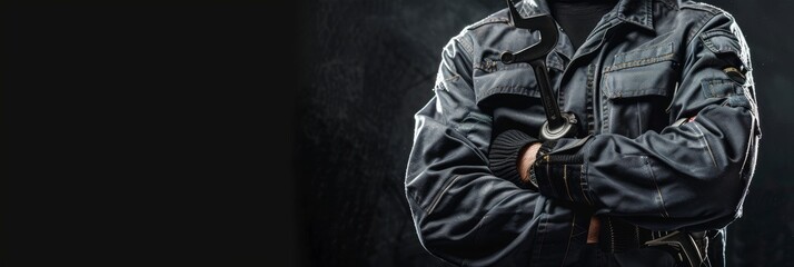 "Mechanic Holding Wrench with Arms Crossed"