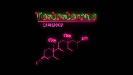 Testosterone Molecule Structure Symbol Neon Animation black background