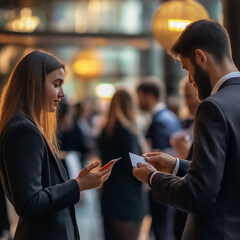 A group of professionals networking at a business event