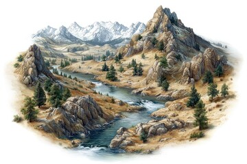 Majestic Mountain River Landscape: A Serene Vista