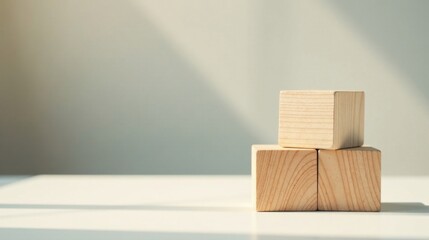 Simple Wooden Blocks Arranged on a White Surface in Soft Light