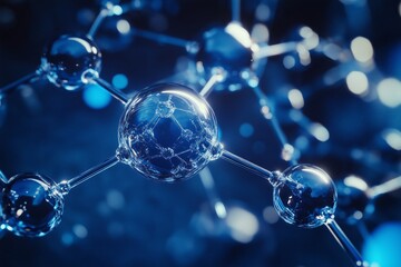 A hyper-detailed 3D render of atoms arranged in a crystalline lattice, glowing in deep blue and silver tones