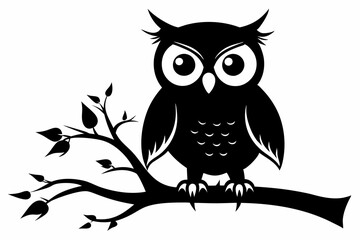 silhouette of owl with a tree branch vector 