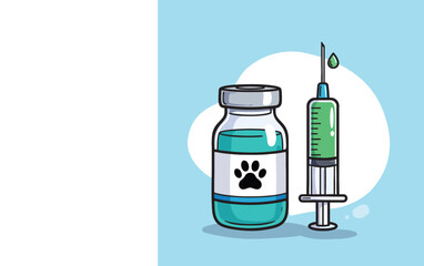 Obraz premium Cute Cartoon Pet Vaccine Vial and Syringe Illustration for Vet Clinic