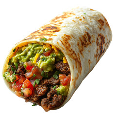 A Fresh Burrito with Salsa Guacamole and Cheese Isolated on Transparent Background