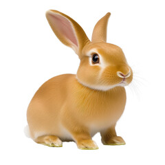 Obraz premium Cute rabbit sitting calmly with soft fur and big eyes depicting innocence and serenity in a natural environment isolated on a white background.
