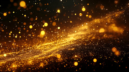 Naklejka premium Shimmering golden particles dance in the dark, creating a magical and luxurious atmosphere. Perfect for celebratory designs.