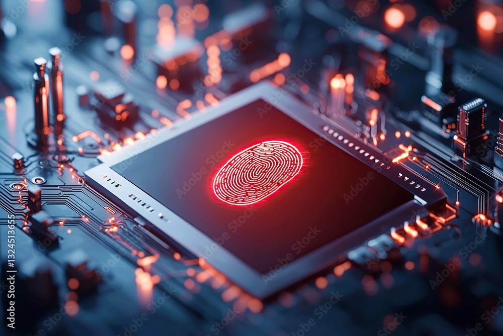 Aufkleber digital fingerprint on a circuit board, symbolizing security and technology.