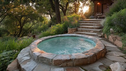 Sunrise Hot Tub Relaxation in Hillside Garden
