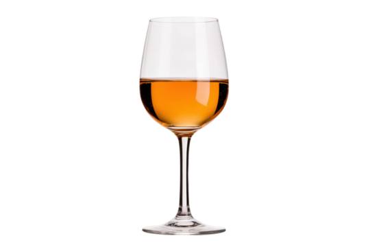 Elegant glass of amber wine on a clear background, cut out