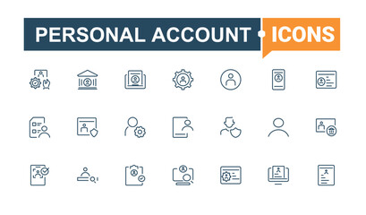 Personal Account icon set. Includes thin line user, person, personal information, setting and more. User Account linear icon collection. Simple icon designs. Modern icon collections.