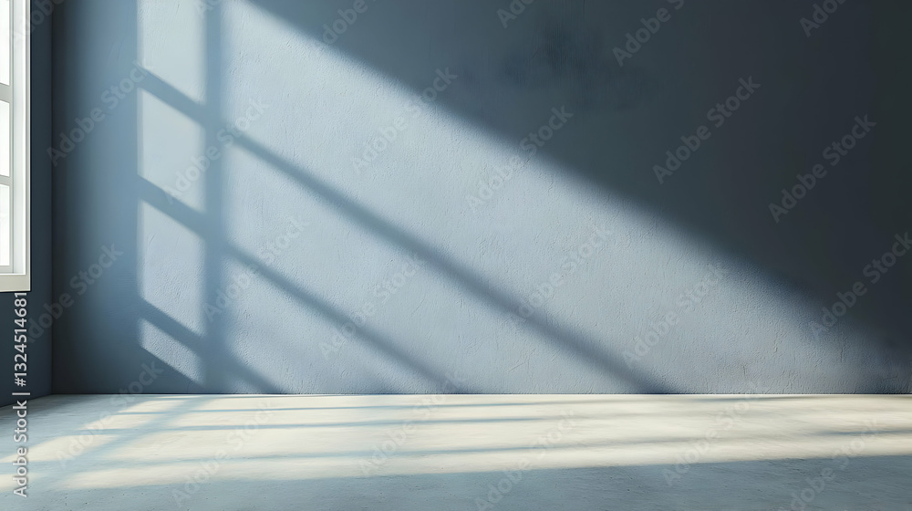 Aufkleber geometric shadows cast across a textured blue wall within a room with a window creating a striking d