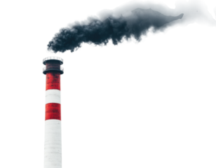 Industrial chimney releasing thick black smoke, cut out