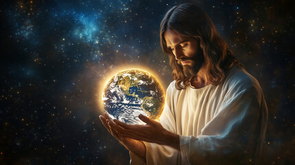 Jesus Christ Holding the World With Love and Compassion