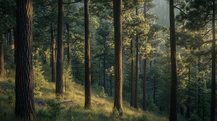 Fototapeta premium Resilient Evergreens Thrive in a Rugged Pine Forest Landscape