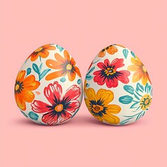 Floral Easter Eggs Pink Background.