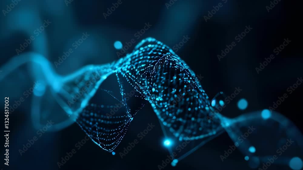 Poster futuristic glowing blue digital mesh forming an intricate interconnected network in a dark backgroun