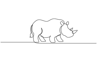 Rhino in continuous one line drawing. Rhinoceros single contour animal, Continuous One Line Drawing of Rhinoceros. Single Line Drawing Illustration of Rhinoceros.