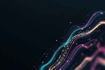 creative and abstract visualization of data analytics represented by colorful lines and graphs on dark background composition
