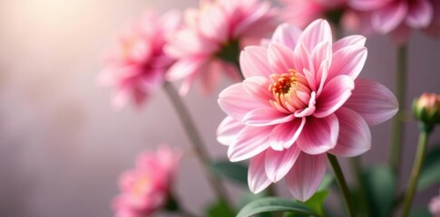 Obraz premium Pastel dahlia blossoms, soft focus, Valentine's theme , closeup, summer bloom, light