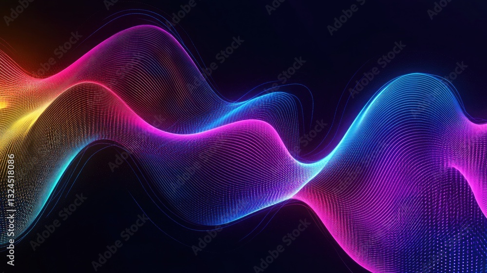 Poster abstract colorful waveform digital art neon gradient background