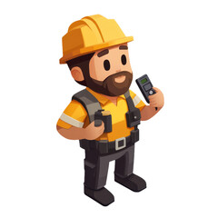 Fototapeta premium Industrious Cartoon Worker Character in Safety Gear: A Vibrant Illustration of Construction, Engineering, and Skilled Labor in the Modern Workplace