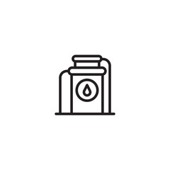 A vertical tank icon with a liquid drop symbol and pipes. Represents liquid storage, industrial containers, or fluid management. Simple line art design.