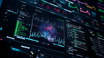Digital Data Visualization On Modern Monitor Display Shows Real Time Medical Analysis Of Physiological Information