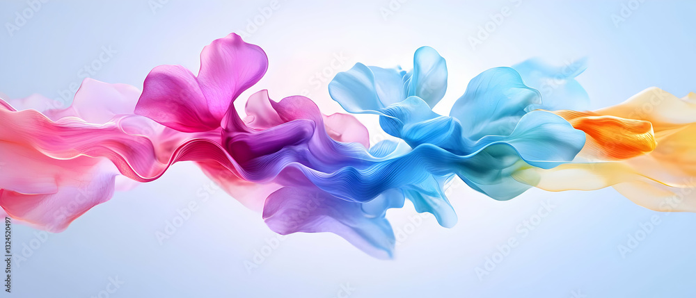 Poster vivid multicolored abstract design with flowing fluid shapes on a light blue background