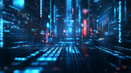 Futuristic Digital Grid with Glowing Data Streams and Lights