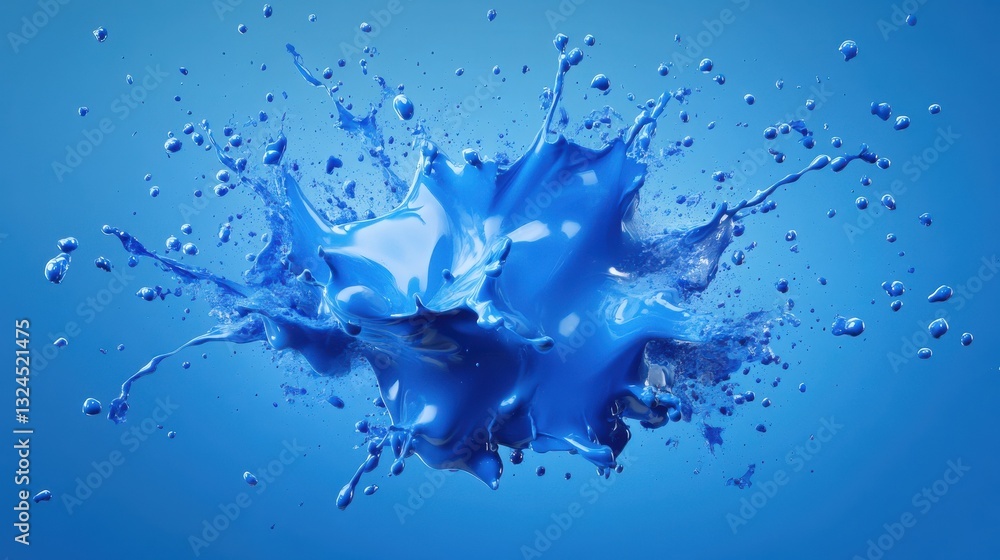 Poster dynamic blue explosion effect with splashes on a vivid background