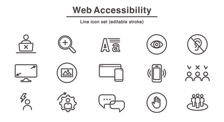 Web accessability line icon set. Editbale stroke vector icons.
