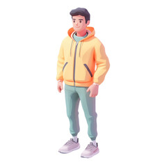 Fototapeta premium A Stylish Man in Hoodie: Casual Fashion, Portrait, and Trendy Style. Digital Rendered Illustration for Modern Urban Lifestyle and Attractive Youth Design Concept.