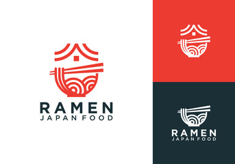 noodles with house logo. asian food restaurant japanese vector design concept	