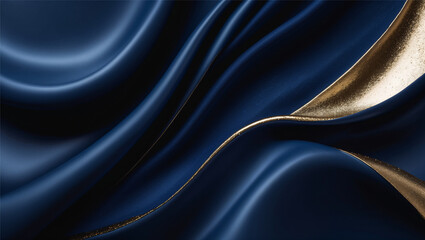 Luxurious background with rich navy blue, deep indigo, and metallic gold accents. Smooth gradients, subtle gold dust, and foil textures add elegance. Minimal abstract lines and curves enhance 
