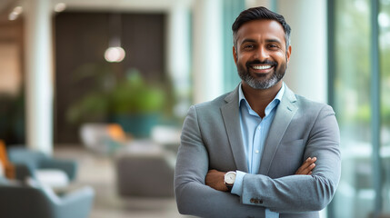 Fototapeta premium Happy Indian Businessman in Modern Office Environment