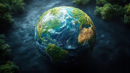 Fototapeta premium Detailed 3D Render of Earth Surrounded by Lush Greenery
