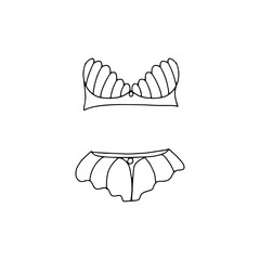 Swimming suit. Doodle bra. Modern and classic style top sketches. Plus siaze swimsuit