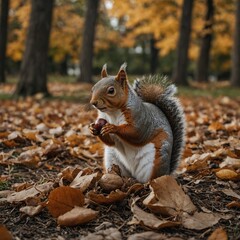 Obraz premium squirrel eating nut